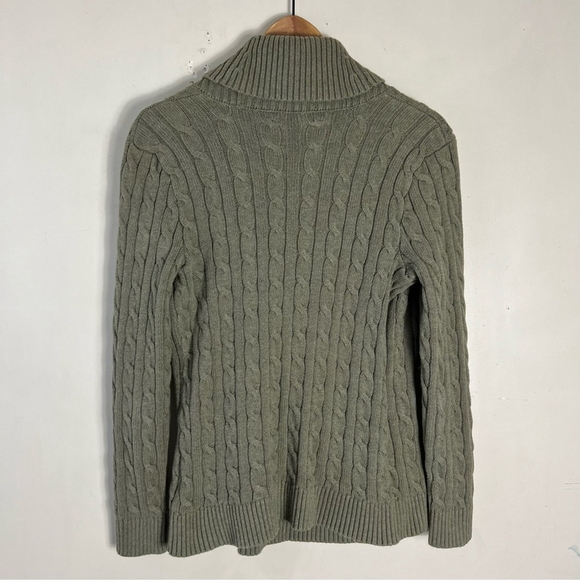Lauren Ralph Lauren Green Cable Knit Buckled Sweater Size Medium Women’s Cotton - Picture 2 of 9
